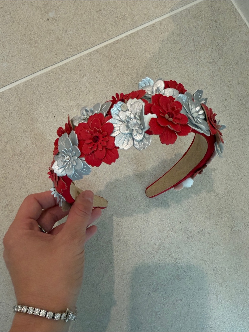 Bloomingdale's Red and Silver Floral Kids Headband